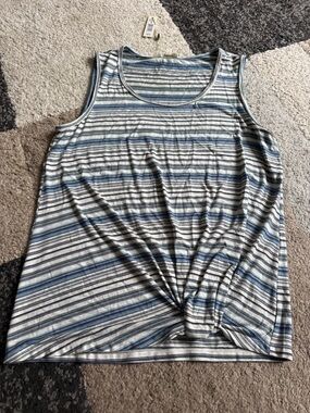 Max Studio Striped Scoop Neck Blue, Gray and white Tank Top - small